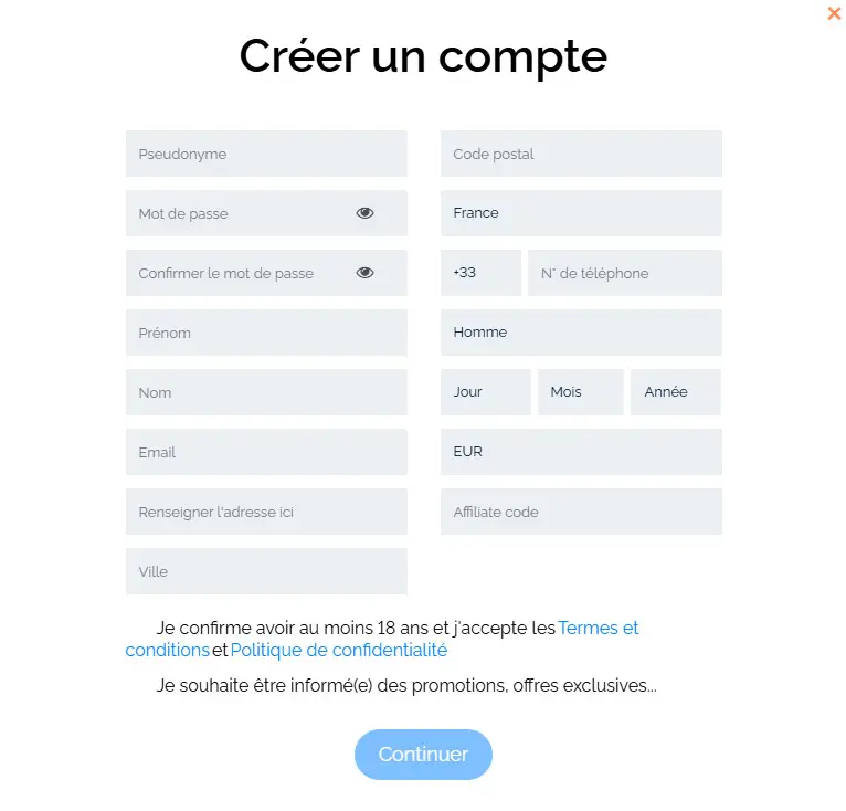 Processus d'inscription Betory Casino Crypto